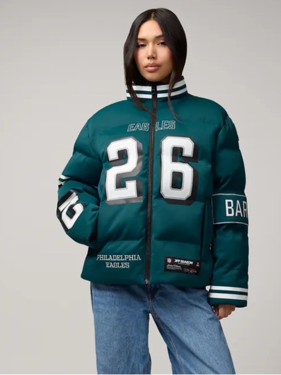 Offseason Brand Jackets & Blazers - Philadelphia Eagles Green Puffer Jacket with Number 26 Saquon Barkley